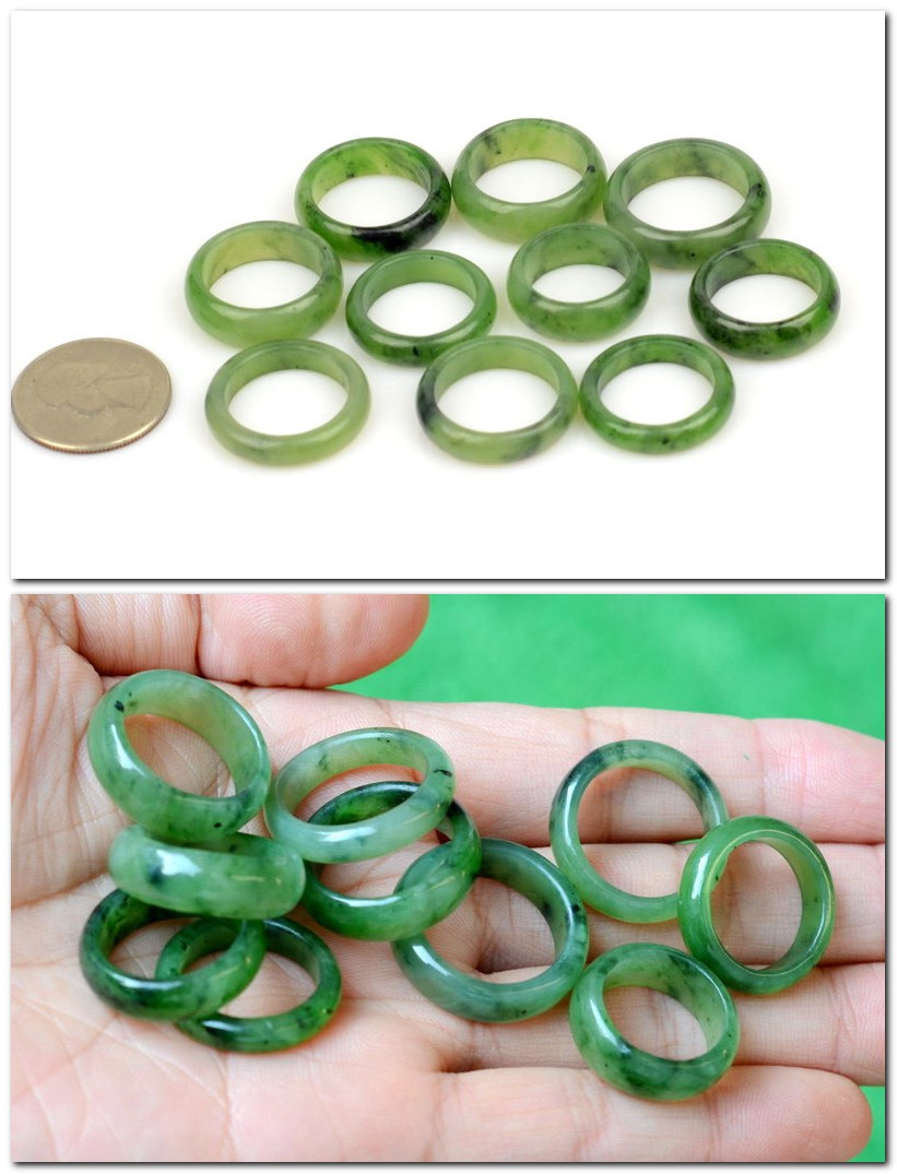 Authentic nephrite jade rings SKU F012055D structurally sound with natural inclusions