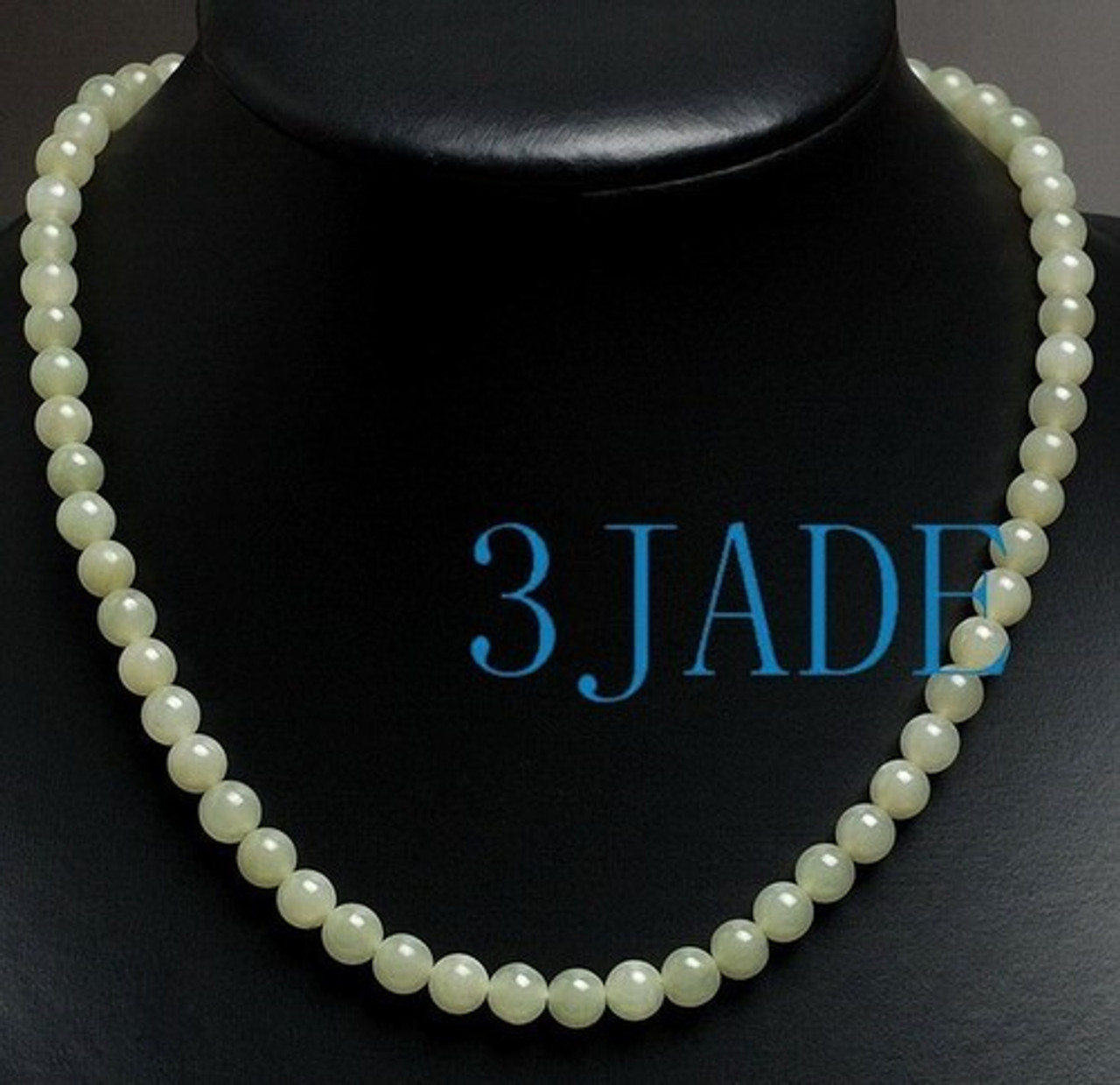 17 1/2" Natural Hetian Celadon Nephrite Jade Beads Necklace