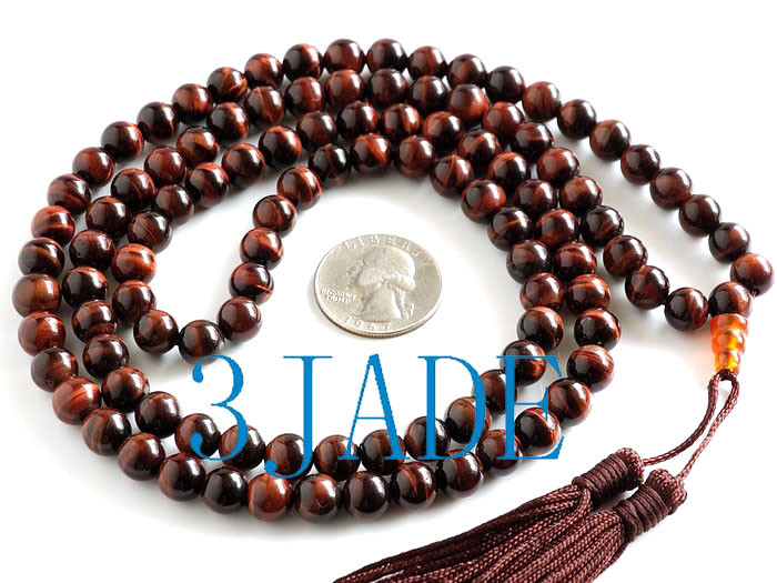 Red tiger's eye prayer beads mala