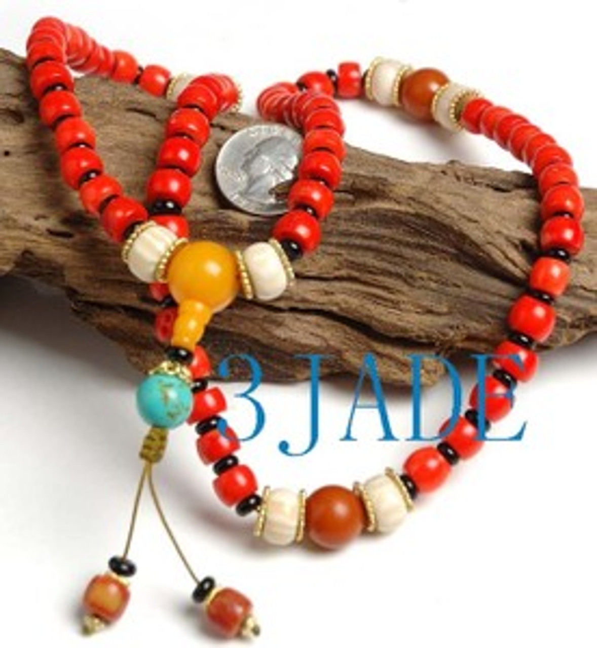 Tibetan Red Coral Mantra Meditation Buddhist Prayer Beads Mala