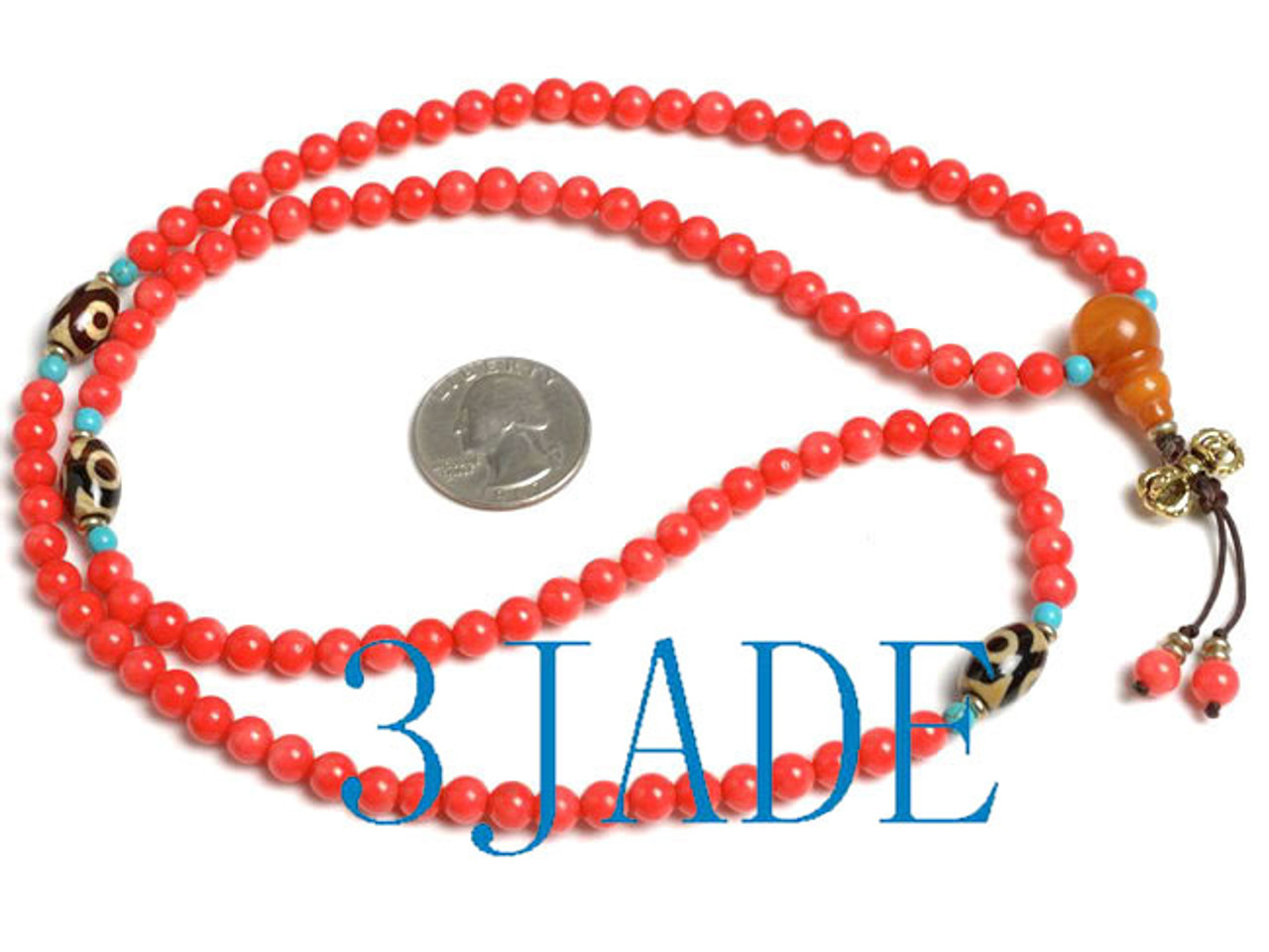 Tibetan Red Coral Mantra Meditation Buddhist Prayer Beads Mala E022010