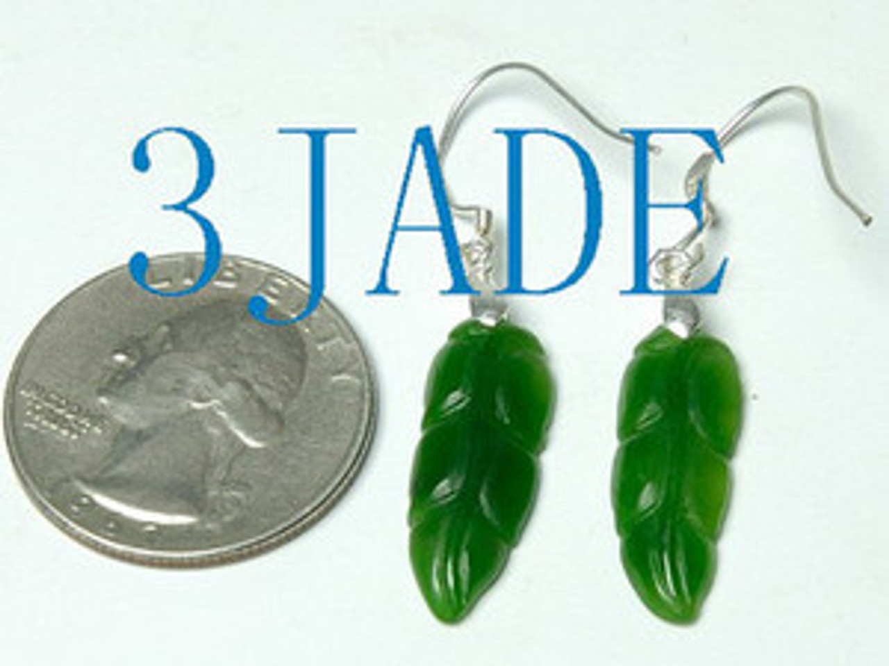 Natural Green Nephrite Jade Earrings Hand Carved Leaf Shape