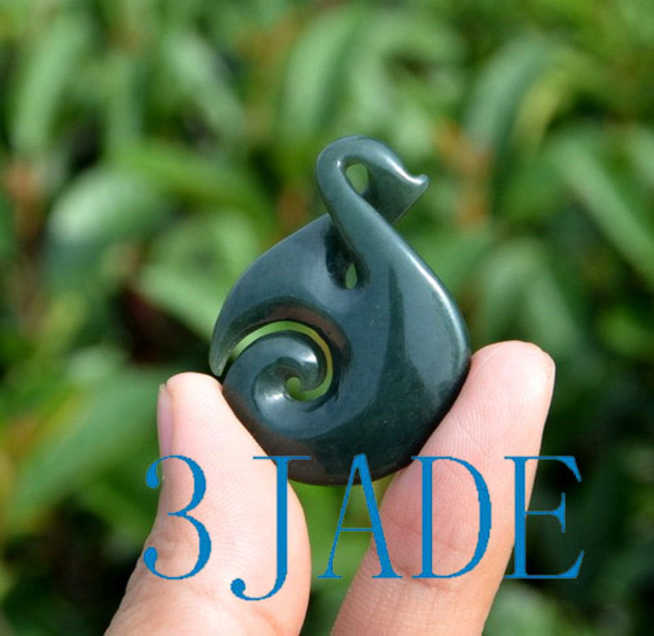 New Zealand Maori Style Twist Swirl Natural Nephrite Jade Pendant -G012291