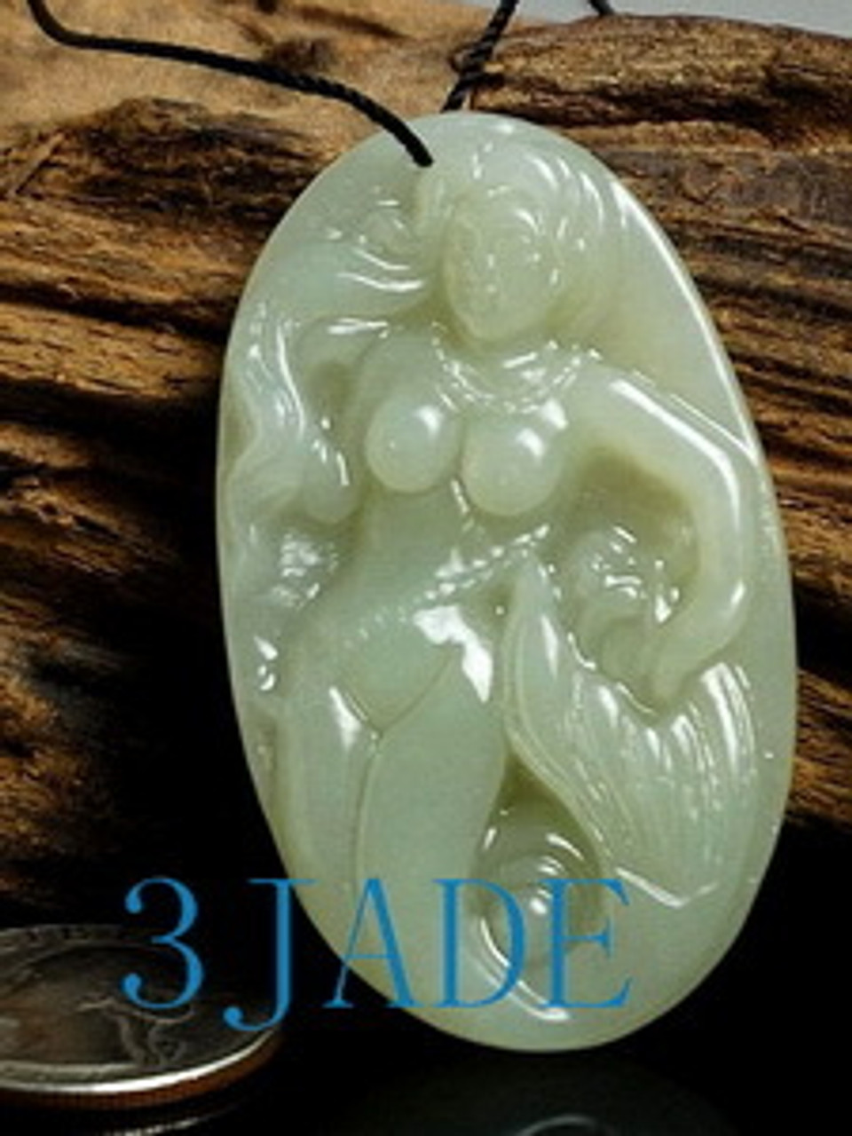 White Nephrite Jade Mermaid Pendant Necklace