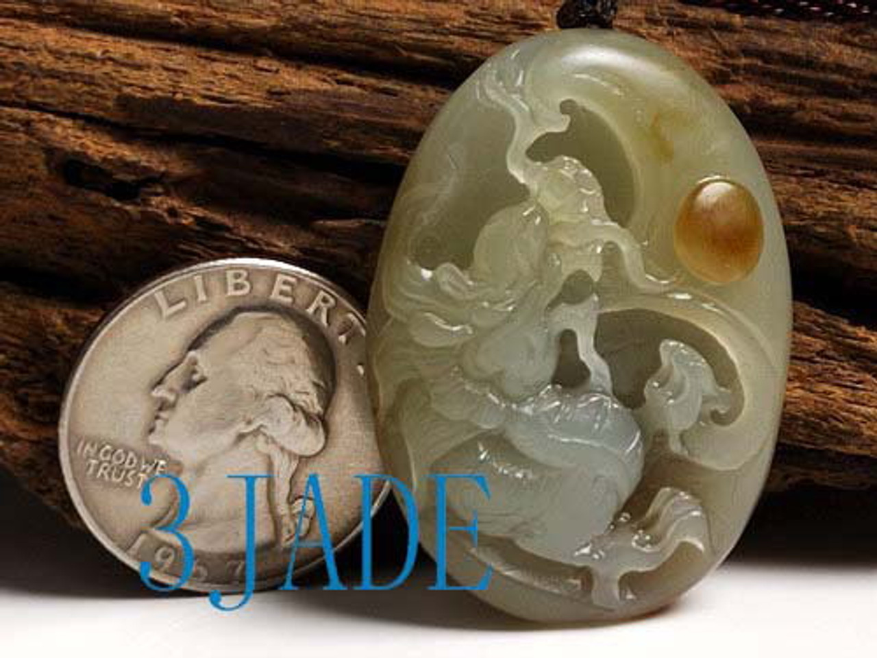 Natural Hetian Nephrite Jade Dragon Pendant Carving / Art w / certificate G020318