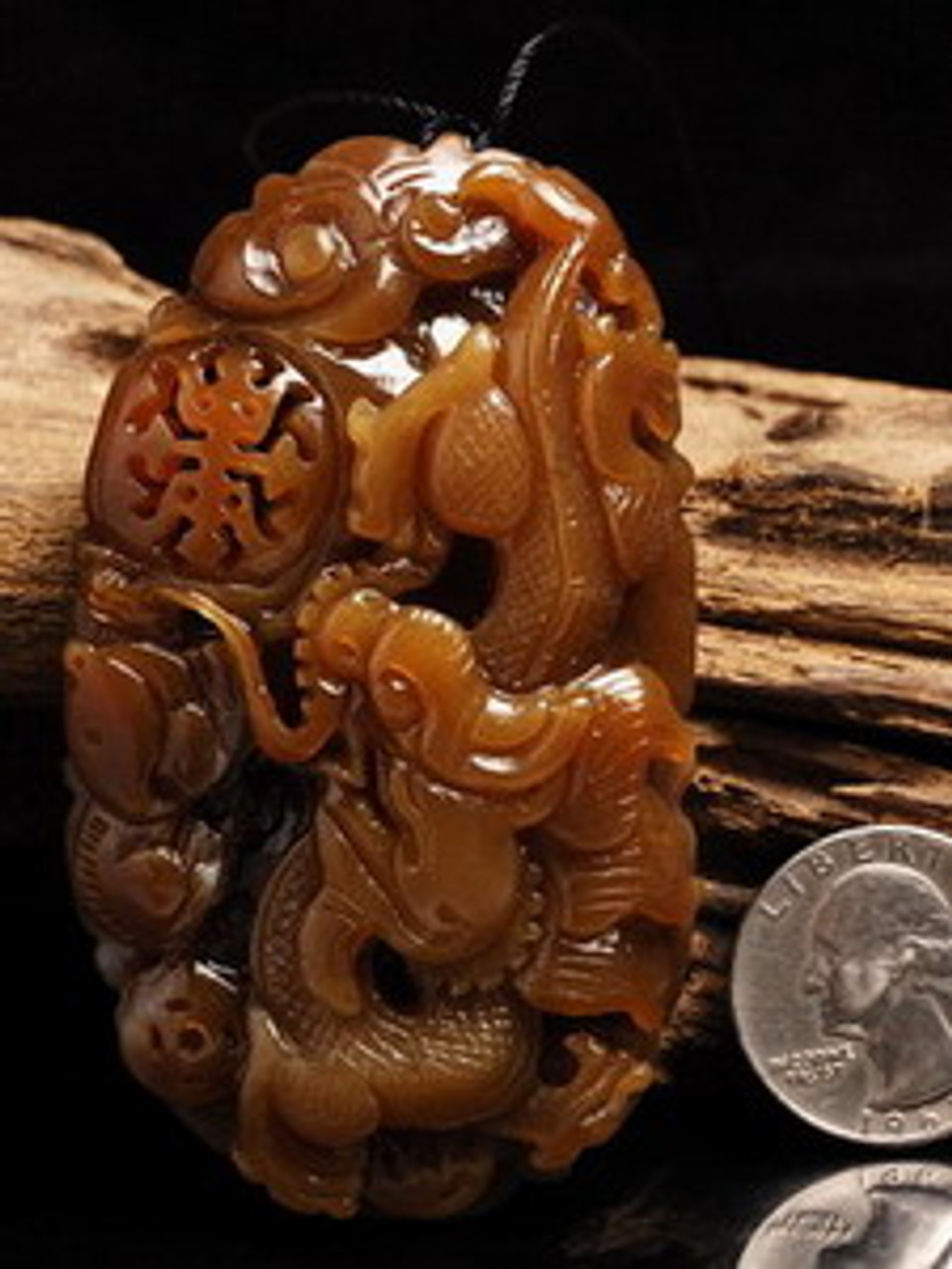 Natural Hetian Nephrite Jade Carving: Dragon Pendant w / certificate