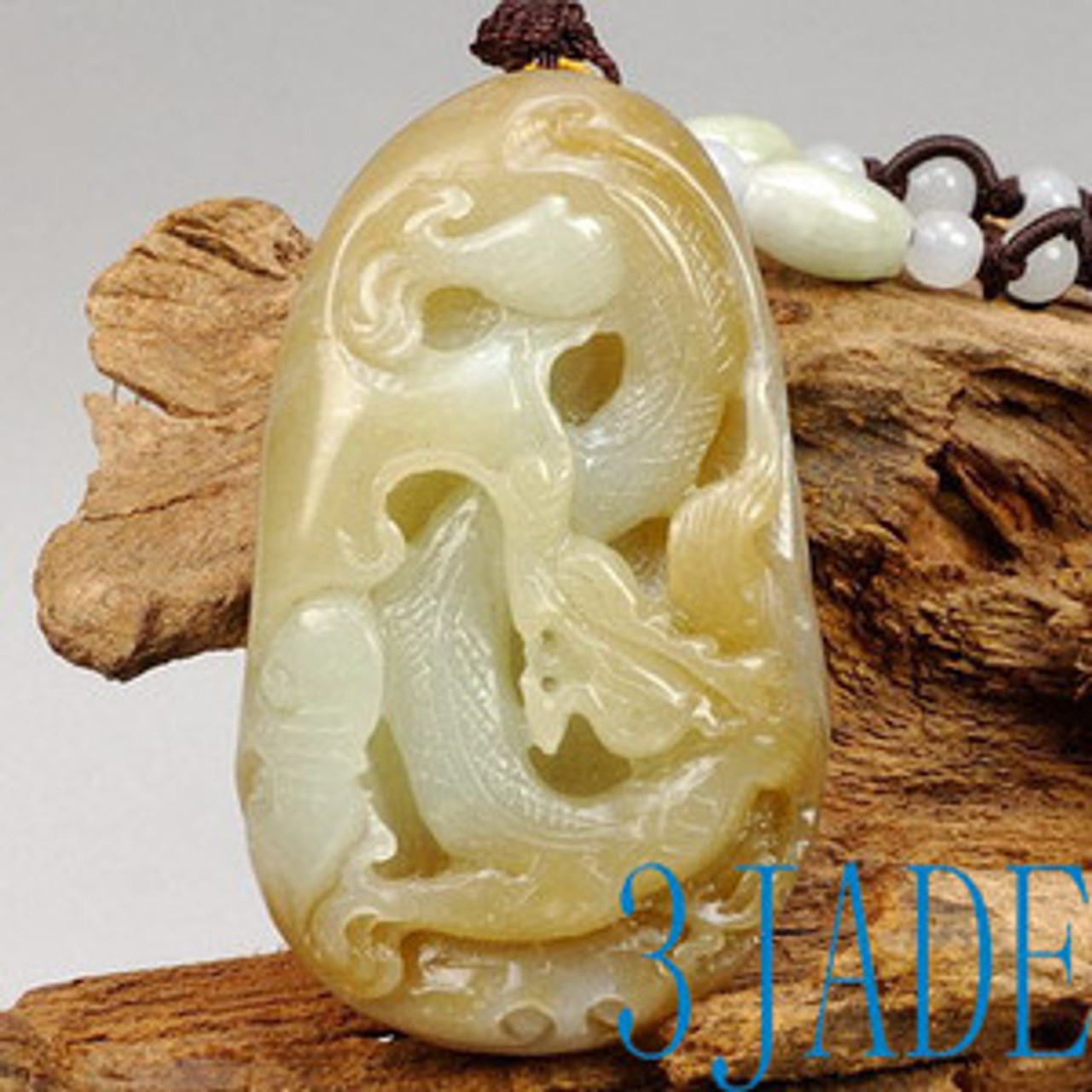 Natural Hetian Nephrite Jade Carving: Dragon Pendant, w/ certificate