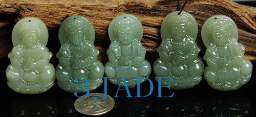 5PCS Natural Hetian Nephrite Jade Kwan Yin / Guanyin Amulet / Pendants