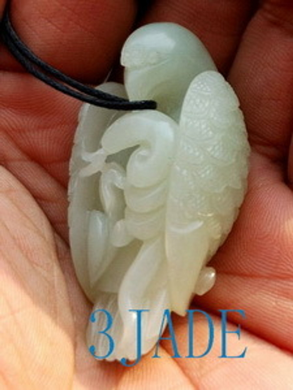 Natural White Hetian Nephrite Jade Eagle & Snake Pendant Carving, w/ Certificate