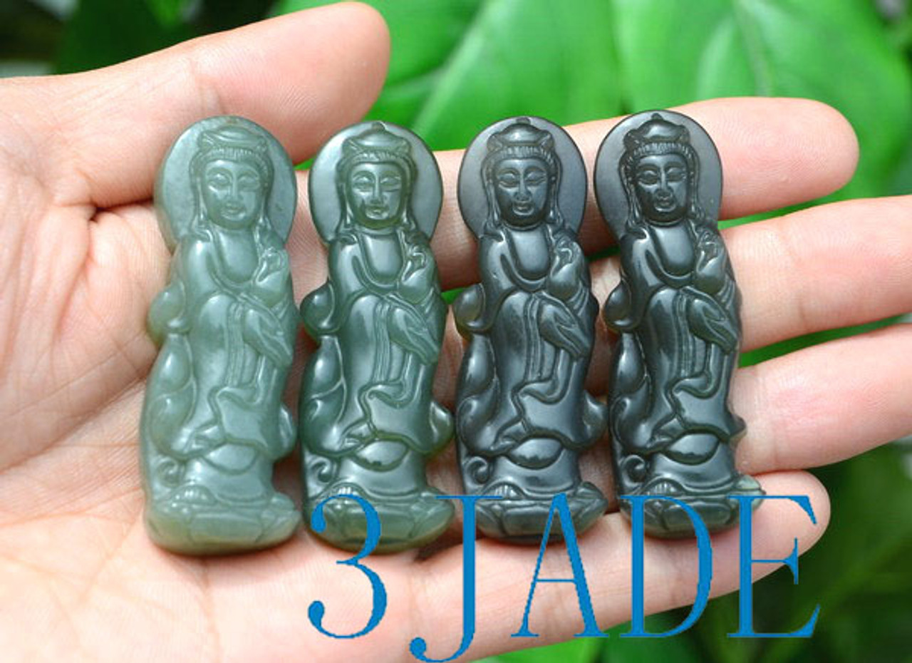 Natural Nephrite Jade Kwan Yin / Guanyin Pendant wholesale