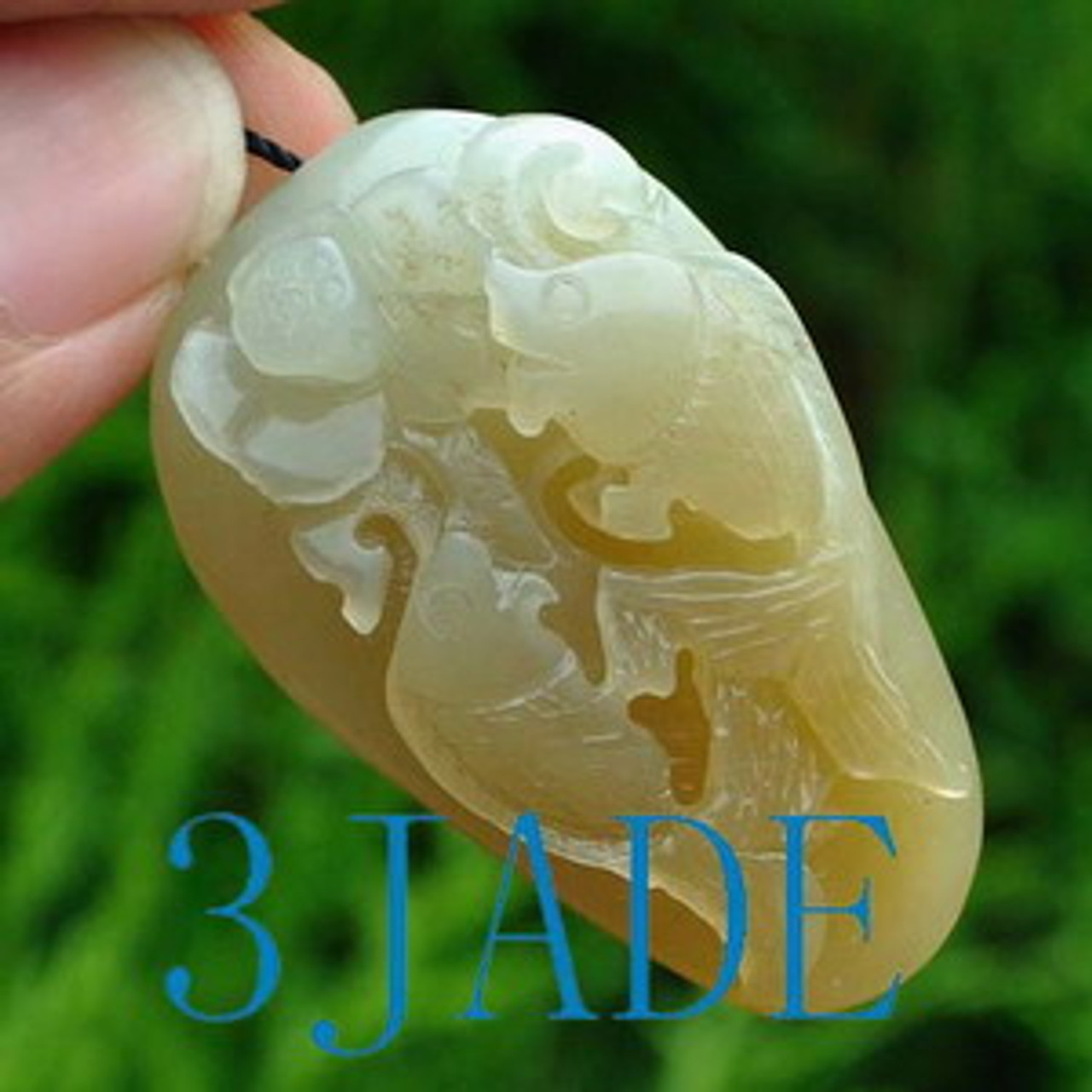 Natural Hetian Nephrite Jade Carving: Fish Pendant, w/ Certificate -G020399