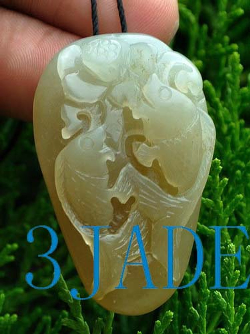 Natural Hetian Nephrite Jade Carving: Fish Pendant, w/ Certificate -G020399