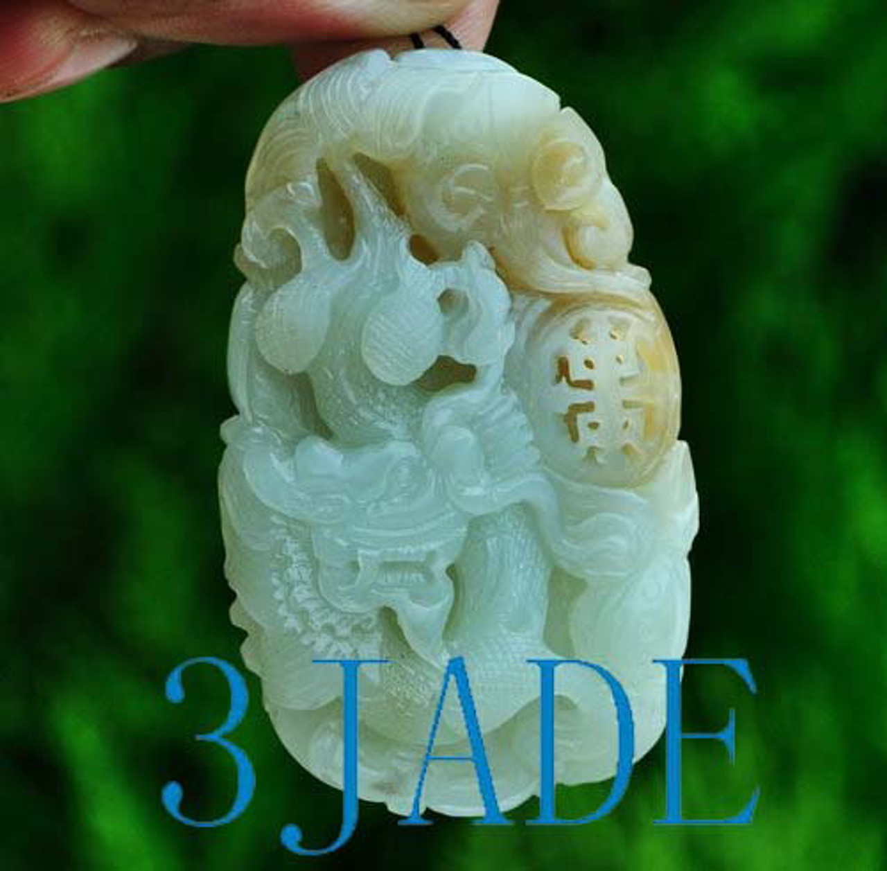 Natural Hetian Nephrite Jade Dragon Pendant / Carving, w/ Certificate
