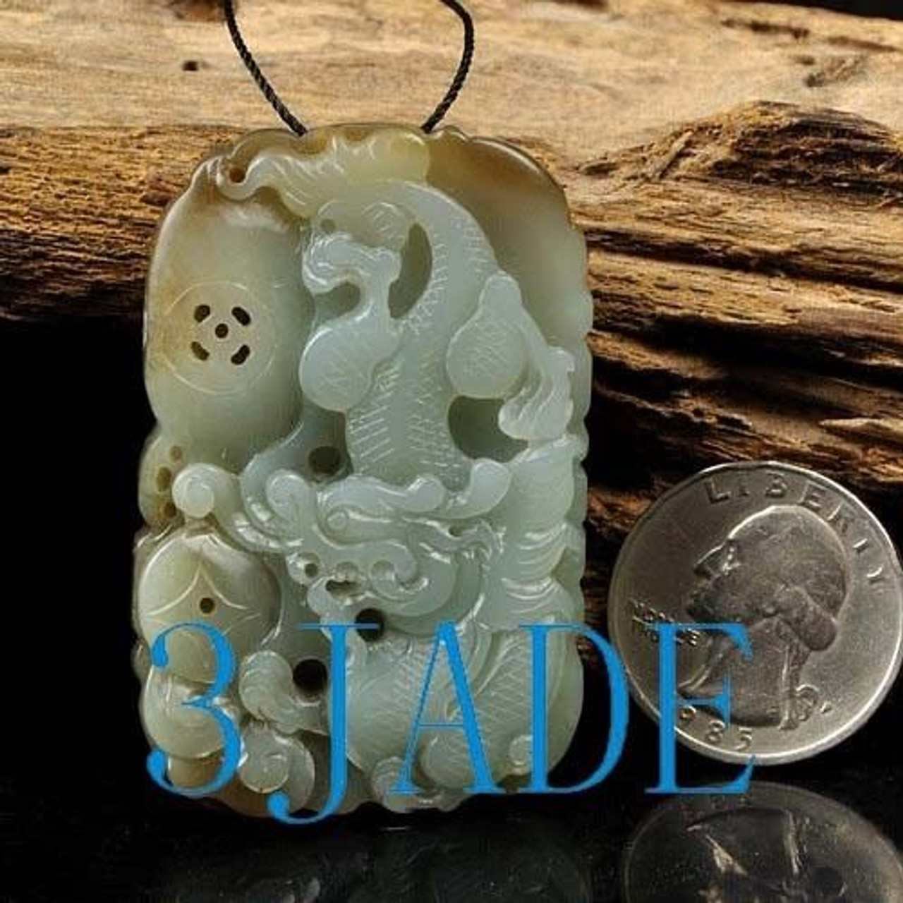 Hand Carved Natural Hetian Nephrite Jade Carving: Dragon Pendant w/ certificate G020475