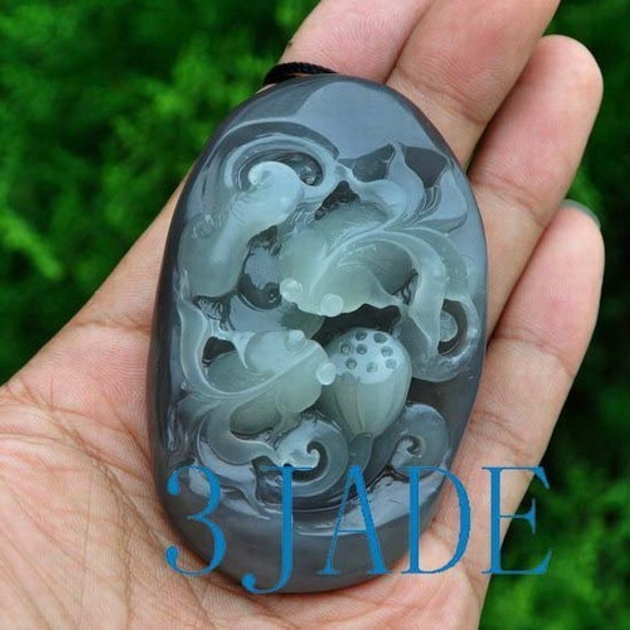 Natural Hetian Nephrite Jade Lotus Goldfish Pendant Carving / Art w/ Certificate