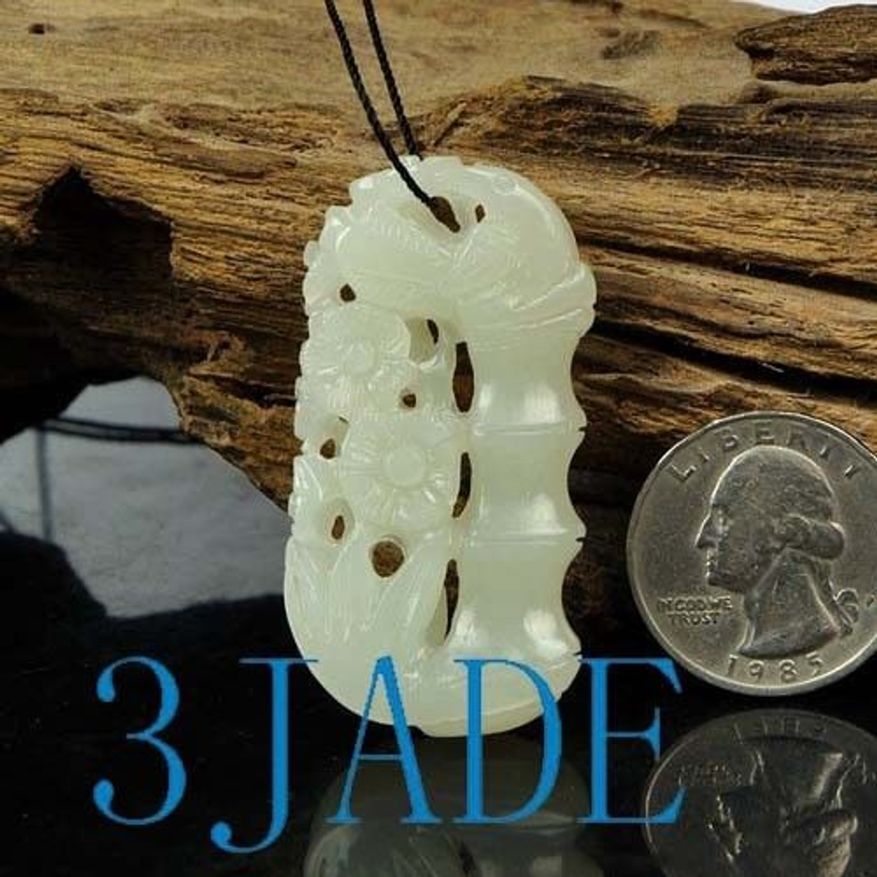 Hand Carved Natural Hetian Nephrite Jade Bamboo Flower Pendant -G020471