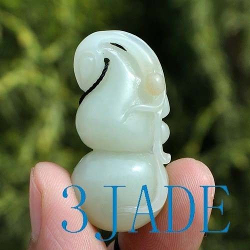 Hand Carved Natural Hetian Nephrite Jade Gourd Pendant,  w/ certificate