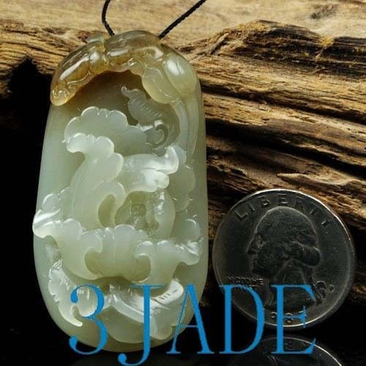 Hand Carved Natural Hetian Nephrite Jade Flower Charm Pendant,  w/ certificate -G020481