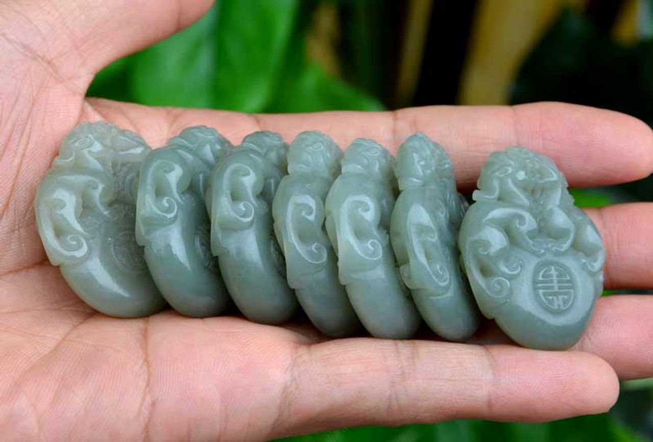 Natural Nephrite Jade Lions / Foo Dogs Pendant