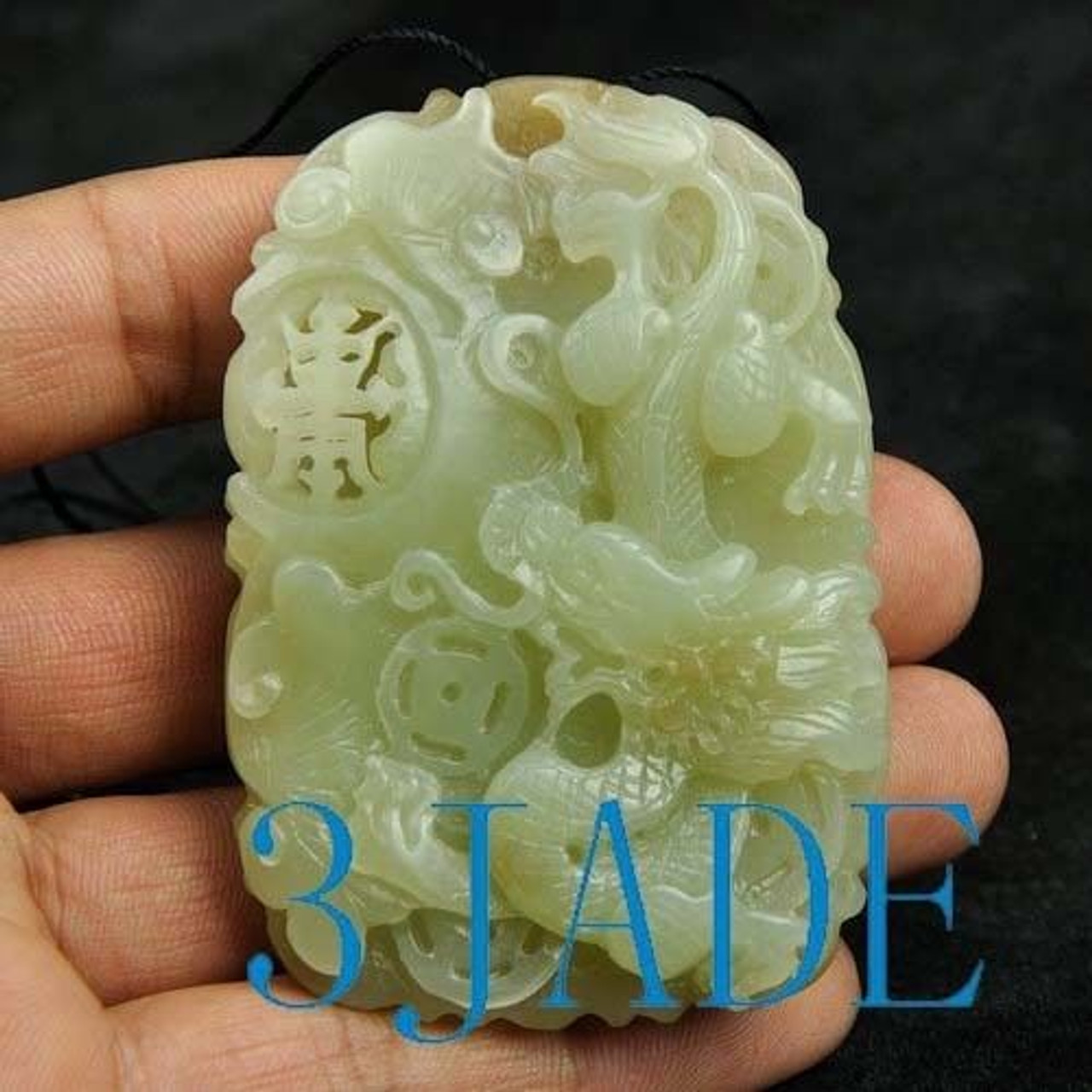 Hand Carved Natural Hetian Nephrite Jade Carving: Dragon Pendant w/ certificate
