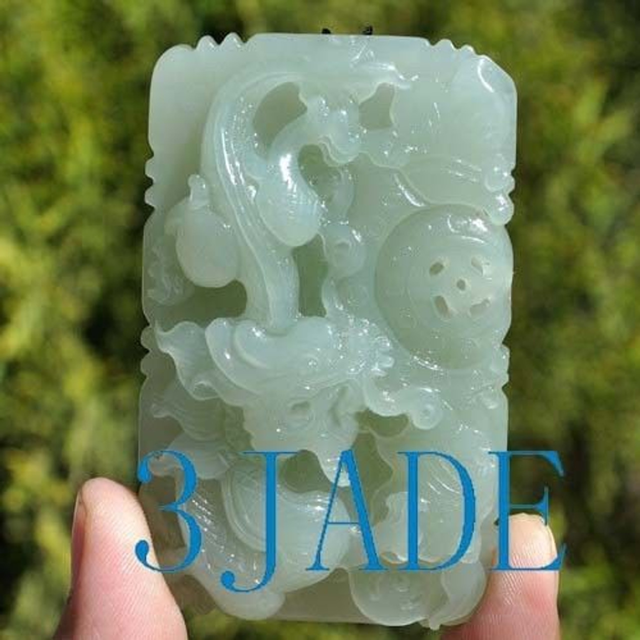 Hand Carved Natural Hetian Nephrite Jade Dragon Pendant,  w/ certificate G020513