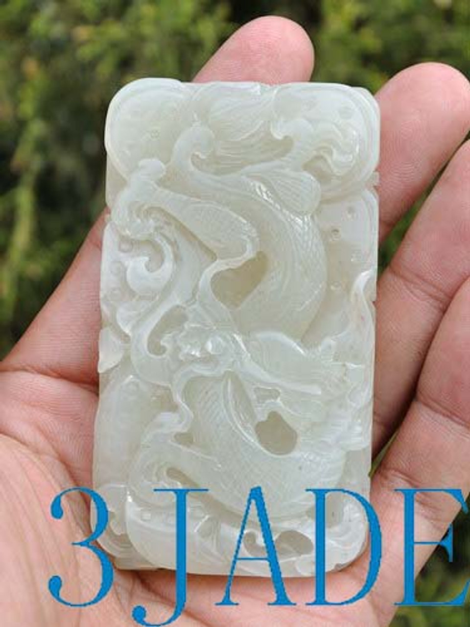 3 1/4" Hand Carved Natural Hetian Nephrite Jade Dragon Pendant,  w/ certificate -G020514