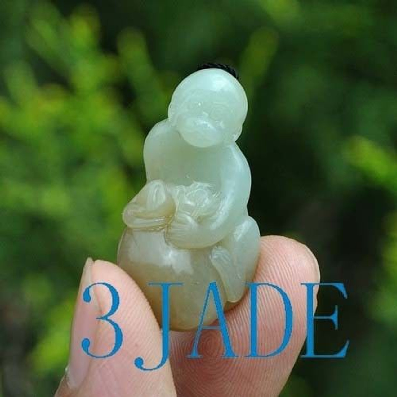 Hand Carved Natural Hetian Nephrite Jade Monkey Pendant,  w/ certificate