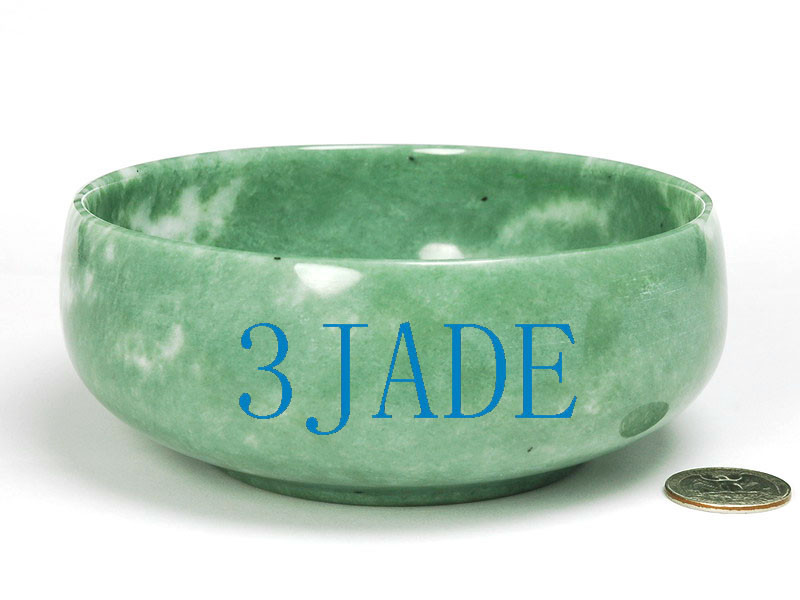 5" Natural Green Stone Flat Bowl /Hand Carved Large Marble Bowl 3JADE