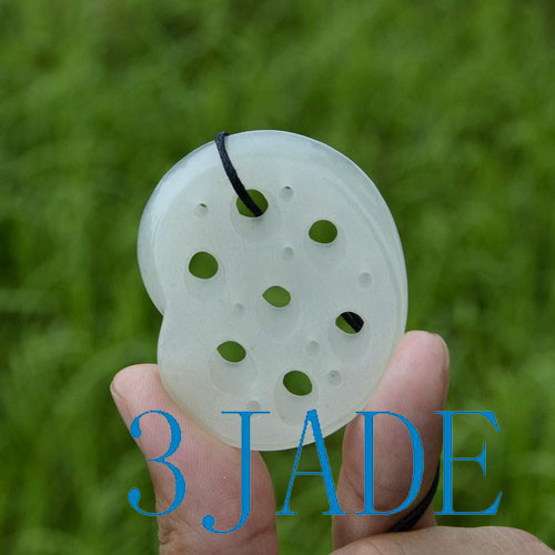 white nephrite jade lotus root slice pendant