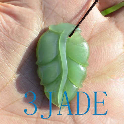 Green Nephrite Jade Gemstone Leaf Pendant 