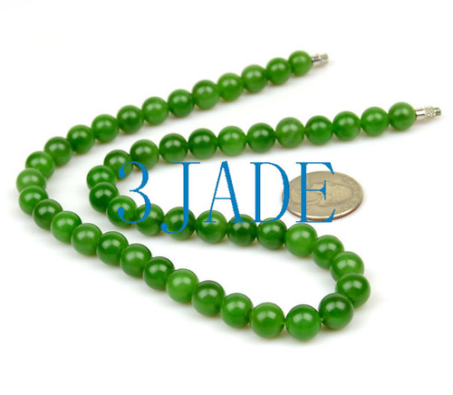 17 3/4" Apple Green Nephrite Jade Beads Necklace w/ Certificate