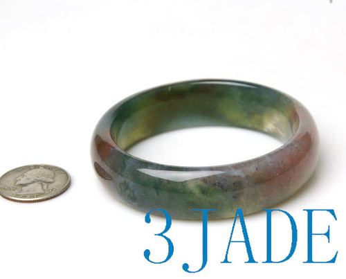 58mm Natural Multi-color Moss Agate Flat Cut Bangle Bracelet