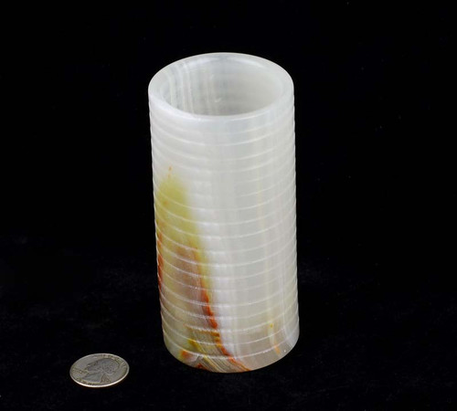 Two calcite "Afghan jade" pen holders, upright display.