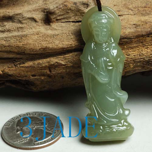 Natural Hetian Nephrite Jade Kwan Yin / Guanyin Amulet / Pendant G025324
