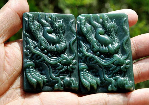 Natural Nephrite Jade Carving: Dragon Amulet / Pendant