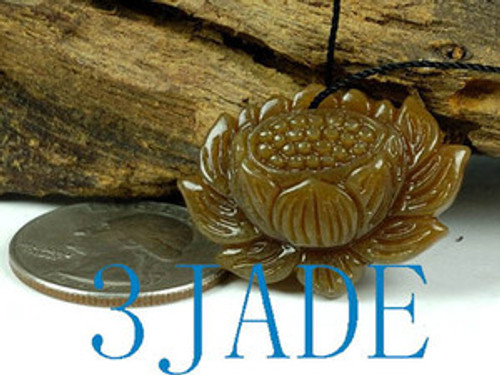 Natural Brown Hetian Nephrite Jade Carving: Lotus Flower Pendant