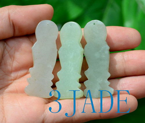 3PCS Natural Hetian Nephrite Jade Kwan Yin / Guanyin Amulet / Pendants G025265