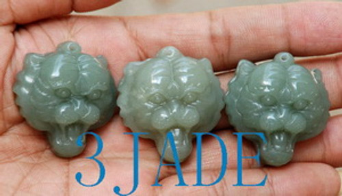 3PCS Natural Hetian Nephrite Jade Carving: Tiger Head Pendants