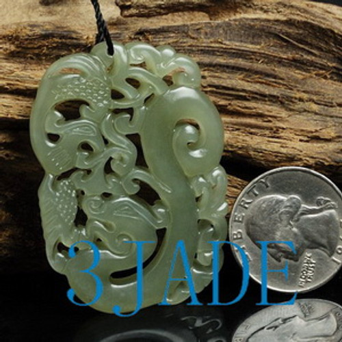 Natural Hetian Nephrite Jade Carving: Dragon Phoenix Pendant