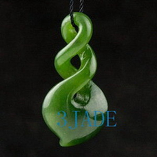 Green Nephrite Jade Double Twist Pendant New Zealand Maori Style Carving NZ Art