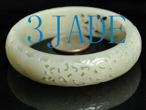 62mm Carved Natural Hetian Nephrite Jade Bangle Bracelet, w/ certificate