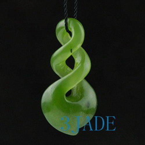 Green Nephrite Jade Double Twist Pendant New Zealand Maori Style Carving NZ Art G026030