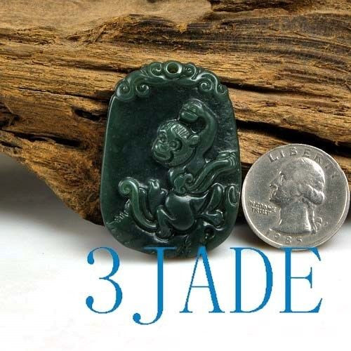Natural Nephrite Jade Monkey Amulet Pendant / Carving