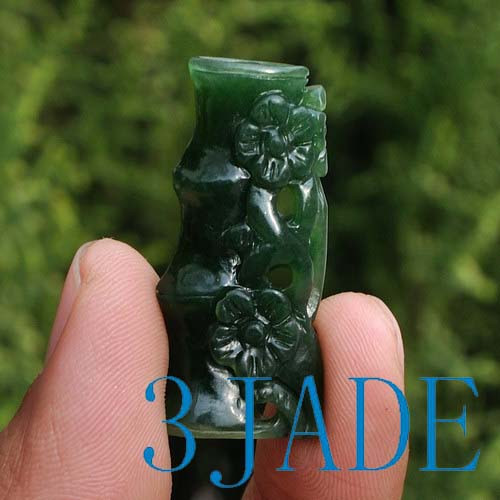Natural Green Nephrite Jade Carving: Bamboo & Plum Flower Pendant -G026105