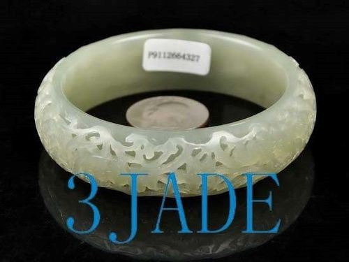 61.5mm Hand Carved Natural Hetian Nephrite Jade Bangle Bracelet w/ Certificate