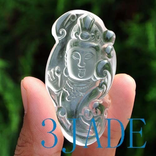 Clear Rock Crystal Quartz Kwan Yin / Guanyin Amulet / Pendant G028023