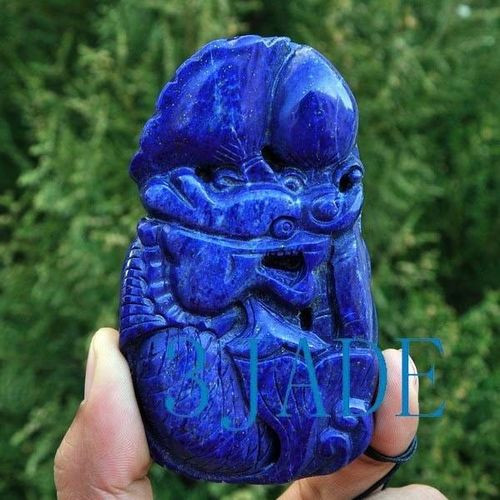 Natural Lapis Lazuli Gemstone Carving / Art: Lotus Dragon Turtle Pendant