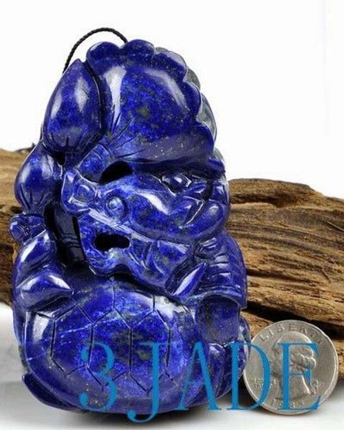 Natural Lapis Lazuli  Carving / Art: Dragon & Turtle Pendant
