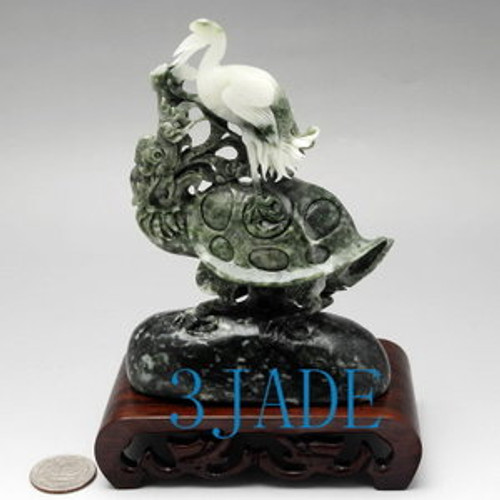 Natural Dushan Jade Carving / Sculpture / Statue: Turtle Crane