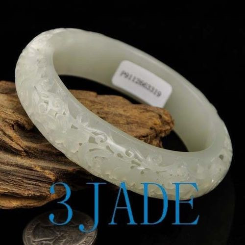 58mm Hand Carved Natural Hetian Nephrite Jade Bangle Bracelet w/ Certificate